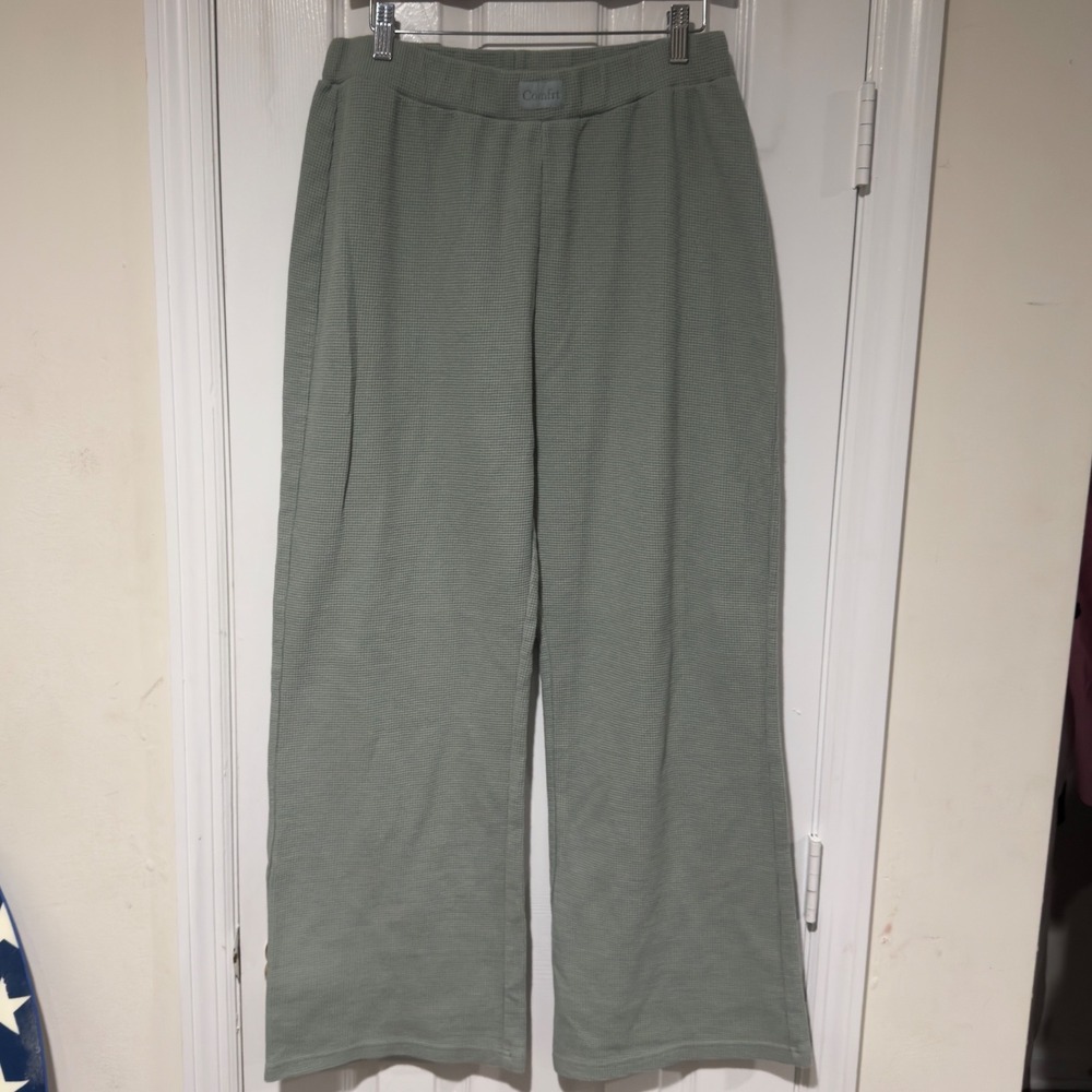 Comfrt Waffle Straight Leg Pants Talc Sage Green XL Lounge Sweatpants